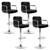 Artiss 4x Bar Stools Black Leather Gas Lift with Armrest, 360° Swivel, Chrome Base, Adjustable Height, PU Upholstery