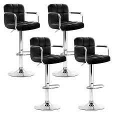 Artiss 4x Bar Stools Black Leather Gas Lift with Armrest, 360° Swivel, Chrome Base, Adjustable Height, PU Upholstery