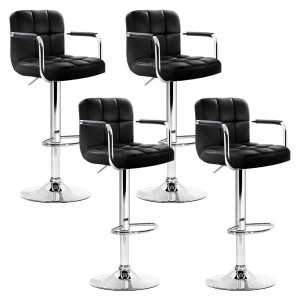 Artiss 4x Bar Stools Black Leather Gas Lift with Armrest, 360° Swivel, Chrome Base, Adjustable Height, PU Upholstery