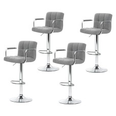 Artiss 4x Noa Bar Stools with Armrest, Grey Faux Linen, Adjustable Gas Lift, 360° Swivel, Chrome Finish, 150kg Capacity Artiss 4x Noa Bar Stools with Armrest, Grey Faux Linen, Adjustable Gas Lift, 360° Swivel, Chrome Finish, 150kg Capacity
