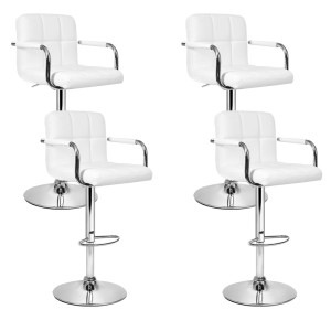 Artiss 4x White Bar Stools PU Leather Gas Lift, Armrest, Swivel, Chrome Base, Adjustable Height, 150kg Capacity