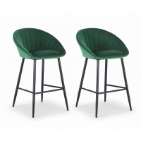 Artiss Set of 2 Velvet Bar Stools - Green, Ergonomic Tub Design, Metal Frame, 64cm Seat Height, Anti-Slip Protectors
