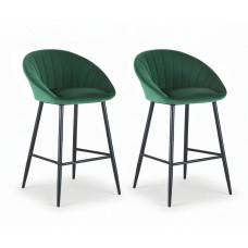 Artiss Set of 2 Velvet Bar Stools - Green, Ergonomic Tub Design, Metal Frame, 64cm Seat Height, Anti-Slip Protectors