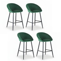 Artiss Set of 4 Green Velvet Bar Stools - Ergonomic Tub Style, Metal Frame, 64cm Seat Height, Anti-Slip Protectors