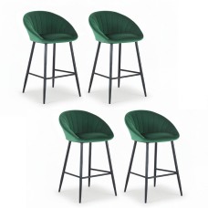 Artiss Set of 4 Green Velvet Bar Stools - Ergonomic Tub Style, Metal Frame, 64cm Seat Height, Anti-Slip Protectors