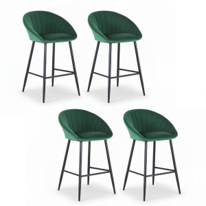 Artiss Set of 4 Green Velvet Bar Stools - Ergonomic Tub Style, Metal Frame, 64cm Seat Height, Anti-Slip Protectors