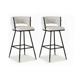 Artiss 2x Vivien Bar Stools - Woven Velvet, Metal, Ivory, 75cm, Ergonomic Design, Cushioned Back, 120kg Capacity