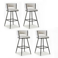 Artiss Vivien 4x Bar Stools - Elegant Ivory Velvet & Metal, 75cm Seat Height, Ergonomic Design with Cushioned Back