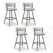 Artiss Vivien 4x Bar Stools - Elegant Ivory Velvet & Metal, 75cm Seat Height, Ergonomic Design with Cushioned Back Artiss Vivien 4x Bar Stools - Elegant Ivory Velvet & Metal, 75cm Seat Height, Ergonomic Design with Cushioned Back