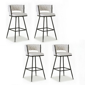 Artiss Vivien 4x Bar Stools - Elegant Ivory Velvet & Metal, 75cm Seat Height, Ergonomic Design with Cushioned Back