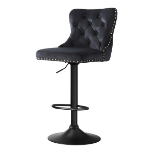 Artiss Velvet Adjustable Bar Stool 63-83.5cm Height, Nailhead Trim, Steel Frame, Padded Seat, Black, Kitchen Counter