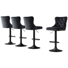 Artiss 4x Velvet Bar Stools Adjustable Height 63-83.5cm, Nailhead Trim, Steel Frame, Black, Kitchen Counter Chairs Artiss 4x Velvet Bar Stools Adjustable Height 63-83.5cm, Nailhead Trim, Steel Frame, Black, Kitchen Counter Chairs