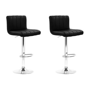 Artiss 2x Black Bar Stools - PU Leather, Gas Lift, 360° Swivel, High Backrest, Chrome Finish, Adjustable Height 68-81cm