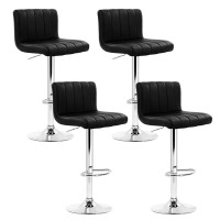 Artiss 4x Black Bar Stools - PU Leather, Gas Lift, 360° Swivel, Chrome Finish, Adjustable Height, High Backrest