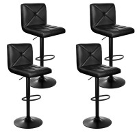 Artiss 4x Bar Stools, Black PU Leather, Adjustable Gas Lift, 360° Swivel, Heavy-Duty Footrest, 92-112cm Height Range