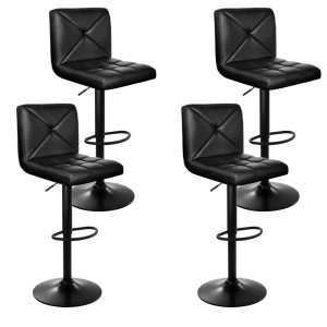 Artiss 4x Bar Stools, Black PU Leather, Adjustable Gas Lift, 360° Swivel, Heavy-Duty Footrest, 92-112cm Height Range
