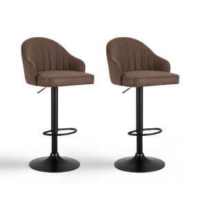 Artiss 2x Brown Swivel Bar Stools - Ergonomic Shell Design with Adjustable Height, PU Leather, Metal Frame