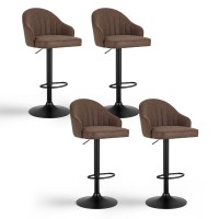Artiss 4x Bar Stools - Shell Leather, Swivel, Gas Lift, Adjustable Height (87-108cm), Ergonomic Design, Brown
