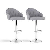 Artiss Set of 2 Grey PU Leather Swivel Bar Stools with Adjustable Gas Lift, Ergonomic Shell Design, and Metal Frame