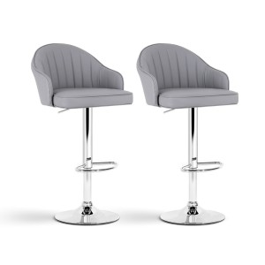 Artiss Set of 2 Grey PU Leather Swivel Bar Stools with Adjustable Gas Lift, Ergonomic Shell Design, and Metal Frame