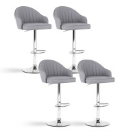Artiss 4x Grey Shell Leather Bar Stools - Swivel, Adjustable Gas Lift, 120kg Capacity, Easy Assembly, Modern Style