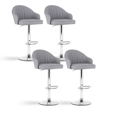 Artiss 4x Grey Shell Leather Bar Stools - Swivel, Adjustable Gas Lift, 120kg Capacity, Easy Assembly, Modern Style