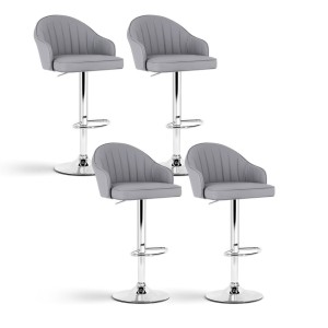 Artiss 4x Grey Shell Leather Bar Stools - Swivel, Adjustable Gas Lift, 120kg Capacity, Easy Assembly, Modern Style