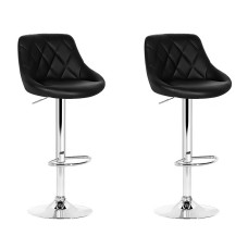 Artiss 2x Black Bar Stools - Leather Padded, Gas Lift, 360° Swivel, Rhombus Backrest, Chrome Finish, Adjustable Height