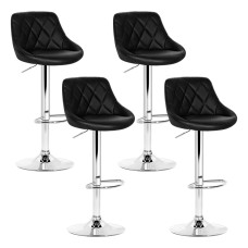 Artiss 4x Elan Bar Stools - Black PU Leather, Rhombus Backrest, 360° Swivel, Gas Lift, Chrome Finish, 66-79