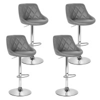 Artiss Set of 4 Bar Stools Grey PU Leather, Adjustable Gas Lift, Padded Seat, Chrome Base, 66–79cm, 150kg