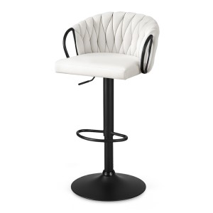 Artiss Adjustable Velvet Bar Stool - Single Kitchen Chair, Ergonomic Woven Design, Ivory, 82-102cm, 120kg Capacity