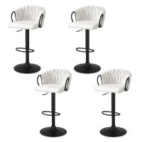Artiss Set of 4 Adjustable Velvet Bar Stools, Ergonomic Woven Design, Gaslift, Metal Armrests, Ivory, 82-102cm Height