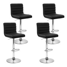 Artiss 4x Bar Stools Black Leather, Adjustable 66-79cm, Swivel, High Back, Foam Padded, Chrome, Scratch-Free Base