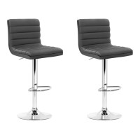 Artiss 2x Arne Bar Stools - Grey PU Leather, Gas Lift, 360° Swivel, High Backrest, Chrome Finish, 66-79cm Adjustable