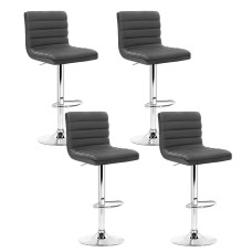 Artiss Set of 4 Grey Bar Stools - PU Leather, Chrome Finish, Adjustable Height, 360° Swivel, Foam Padded, 150kg Capacity