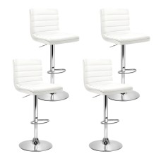 Artiss Set of 4 White Bar Stools, PU Leather, Adjustable Gas Lift, 360° Swivel, High Backrest, Chrome Finish, 66-79cm
