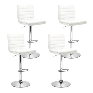 Artiss Set of 4 White Bar Stools, PU Leather, Adjustable Gas Lift, 360° Swivel, High Backrest, Chrome Finish, 66-79cm