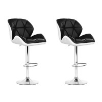 Artiss 2x Black & White Bar Stools - Adjustable Height, PU Leather, 360° Swivel, Thick Padded Seat, Chrome Finish