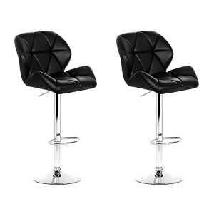 Artiss 2x Bar Stools - Adjustable Gas Lift, Padded PU Leather, 360° Swivel, Chrome Finish, Black, 69-82cm Height