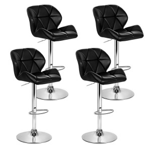 Artiss 4x Black Bar Stools - Adjustable Gas Lift, Padded PU Leather, 360° Swivel, Chrome Finish, Floor Protector