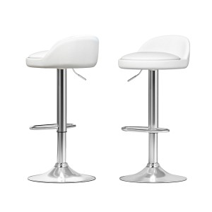 Artiss Nuvo 2x Bar Stools, White PU Leather, Adjustable Height, 360° Swivel, Chrome Base, Modern Design, 1-Year Warranty