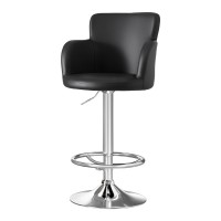 Artiss 1x Swivel Bar Stool Black PU Leather Adjustable Gas Lift Full Back Chrome Frame 53–75cm Kitchen Counter Chair