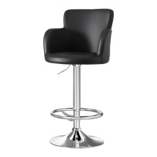 Artiss 1x Swivel Bar Stool Black PU Leather Adjustable Gas Lift Full Back Chrome Frame 53–75cm Kitchen Counter Chair