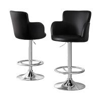 Artiss 2x Black Leather Bar Stools Swivel Adjustable Gas Lift PU Counter Chairs, Full Back, Chrome Base, 53-75cm