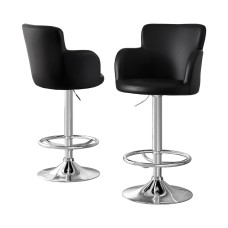 Artiss 2x Black Leather Bar Stools Swivel Adjustable Gas Lift PU Counter Chairs, Full Back, Chrome Base, 53-75cm