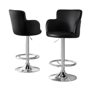 Artiss 2x Black Leather Bar Stools Swivel Adjustable Gas Lift PU Counter Chairs, Full Back, Chrome Base, 53-75cm