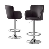 Artiss 2x Brown PU Leather Bar Stools, Swivel Adjustable Gas Lift, Chrome Steel, Full Back, 53–75cm, Set of 2