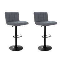 Artiss 2x Vintage Grey Bar Stools, Faux Leather, Gas Lift, 360° Swivel, High Back, Adjustable Height, Chrome Finish