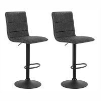 Artiss 2x Grey Vintage Leather Bar Stools, Adjustable Gas Lift, 360° Swivel, High Back, Footrest, Floor Protector