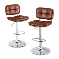 Artiss 2x Brown PU Leather Bar Stools - Adjustable Swivel, Ergonomic Tufted Design, 120kg Capacity, Easy Assembly